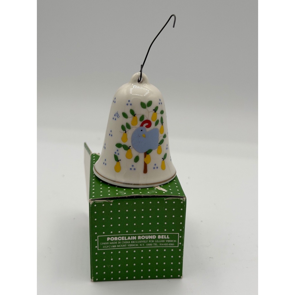 Lillian Vernon 1988 Porcelain Bell Ornament Partridge in a Pear Tree Vintage Box